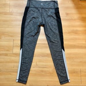 Athleta Revelation Grey Leggings with Black and Blue Colorblock Stripe Medium